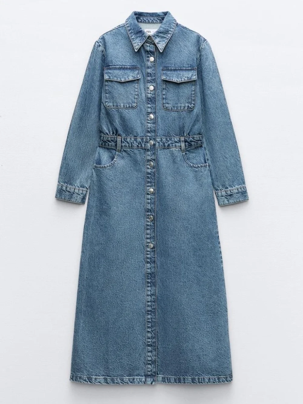Zara Denim Midi Dress NWT Long Sleeve Stampede Rodeo Size Small - Picture 3 of 10